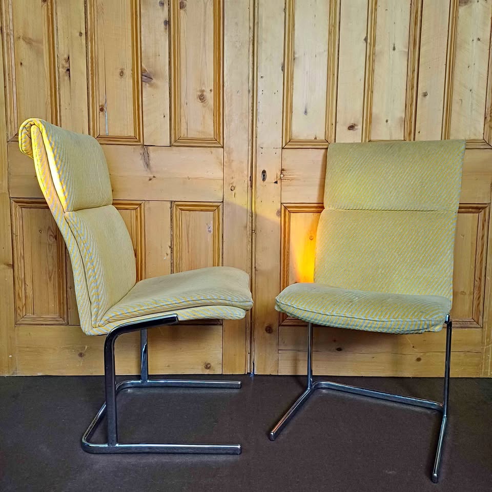 Pair of 1980s, Vintage Cantilever Chairs, Striped Fabric,